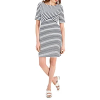 Elbow-Sleeve Abstract Stripe Dress
