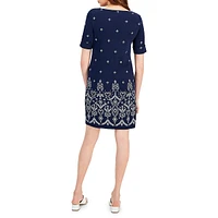 Eyelet-Trim Boatneck Dress