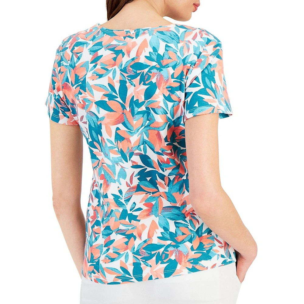 Foliage-Print Short-Sleeve Top