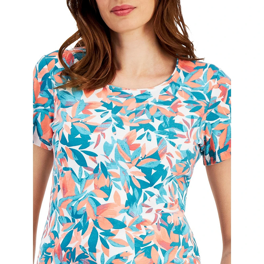 Foliage-Print Short-Sleeve Top