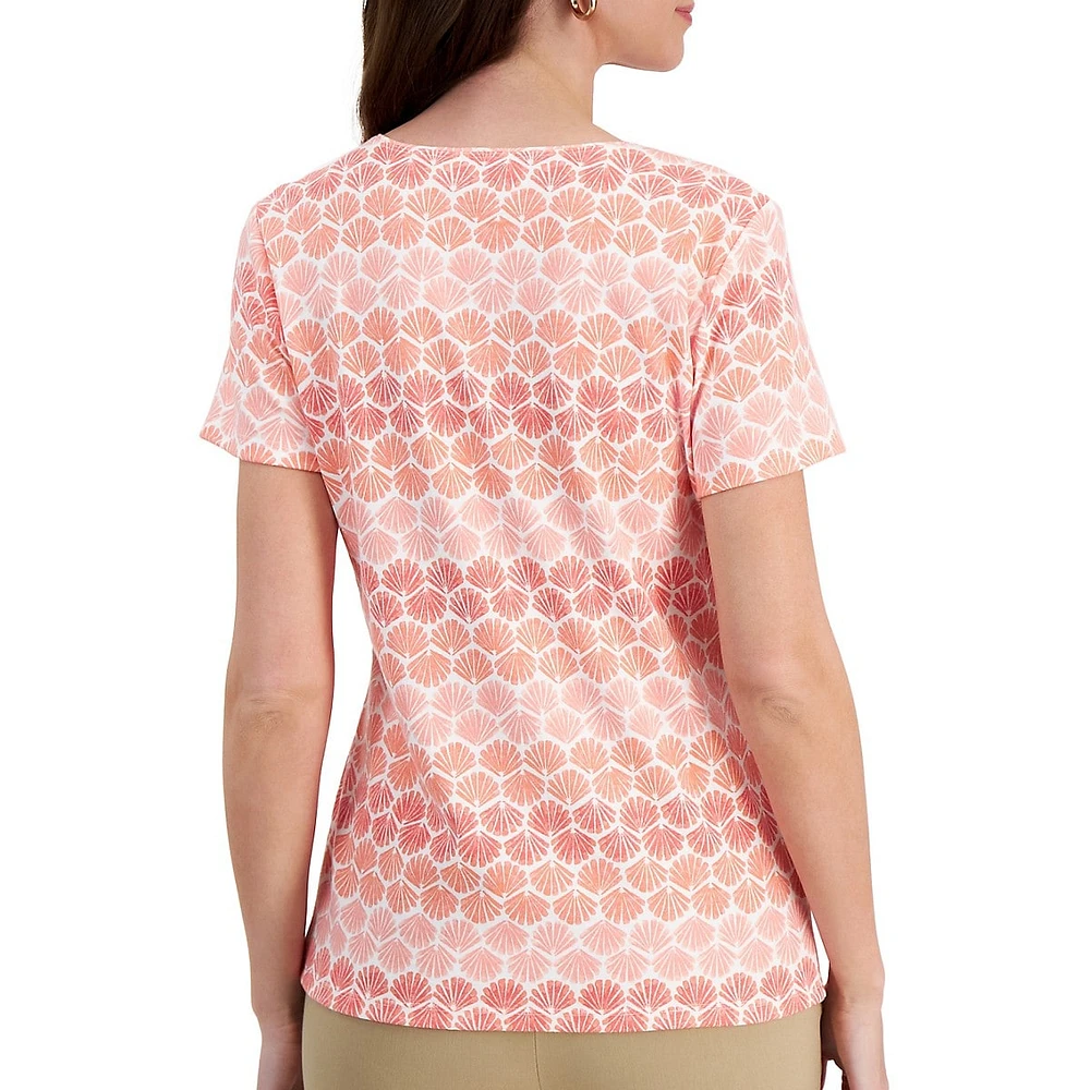 Ombré Shell-Print Short-Sleeve Top