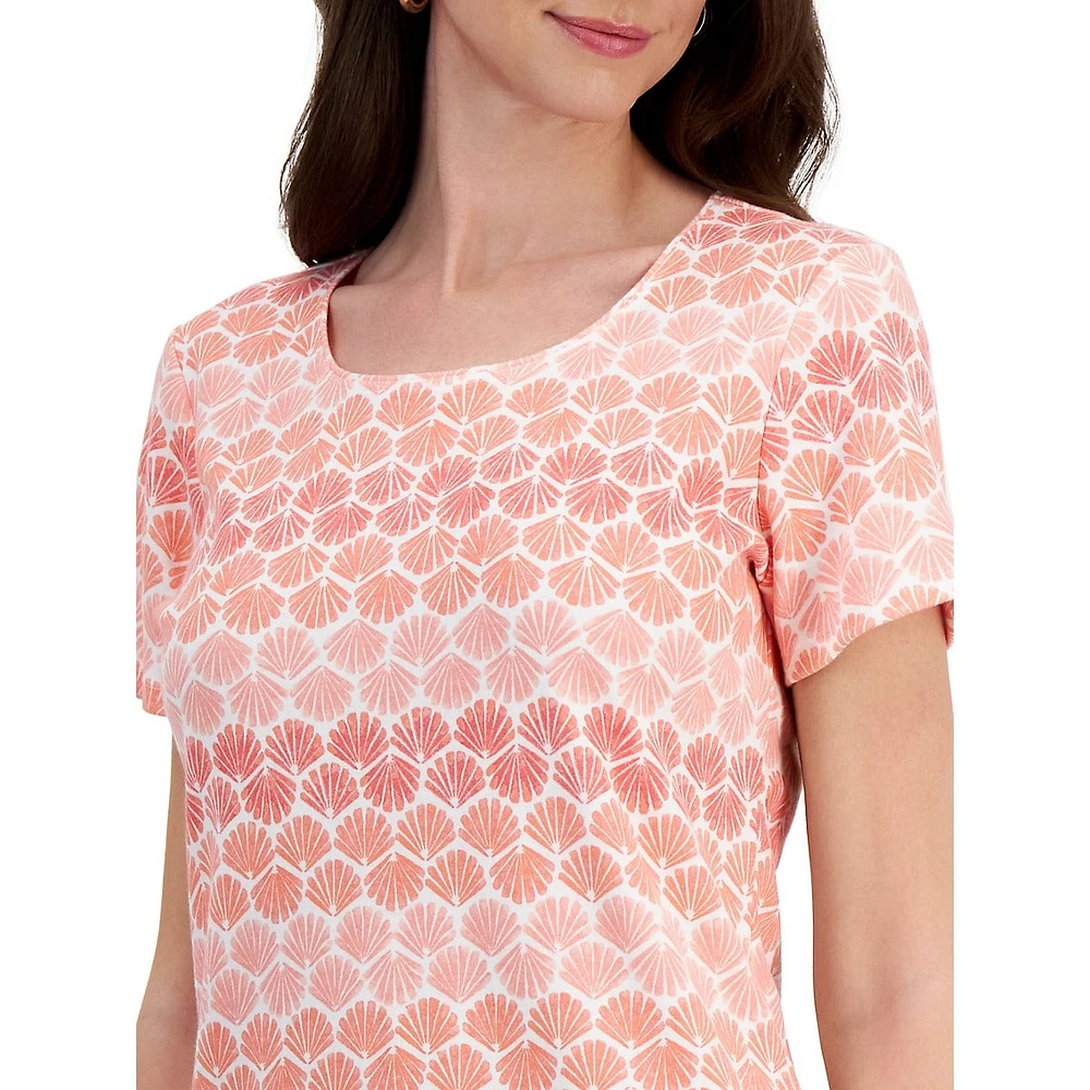 Ombré Shell-Print Short-Sleeve Top