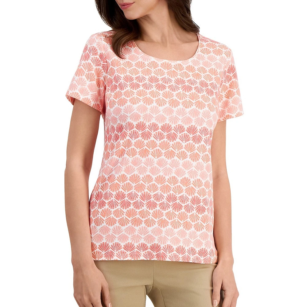 Ombré Shell-Print Short-Sleeve Top