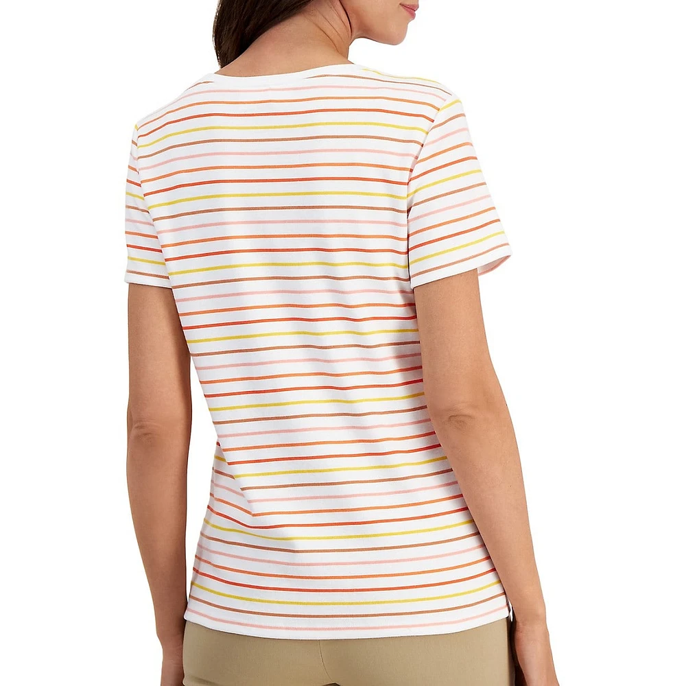 Striped Short-Sleeve Henley Top