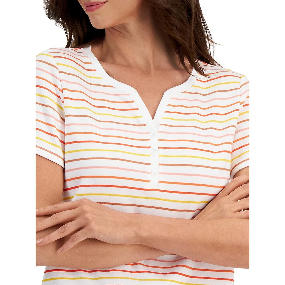 Striped Short-Sleeve Henley Top