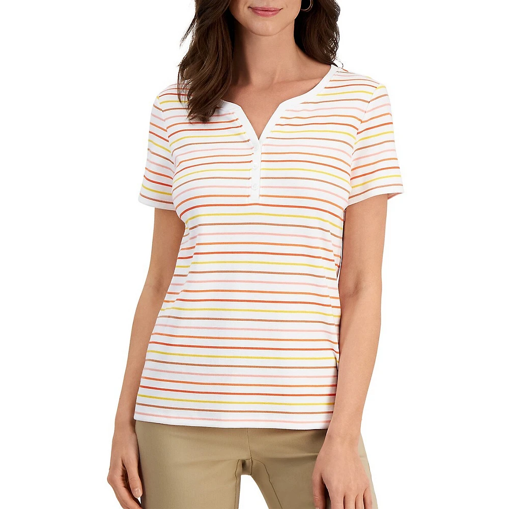 Striped Short-Sleeve Henley Top