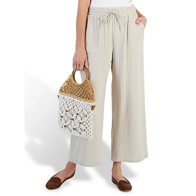 Textured Gauze Wide-Leg Ankle Pants