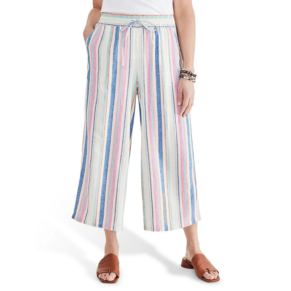 Sandy Stripe Cropped Drawstring Pants