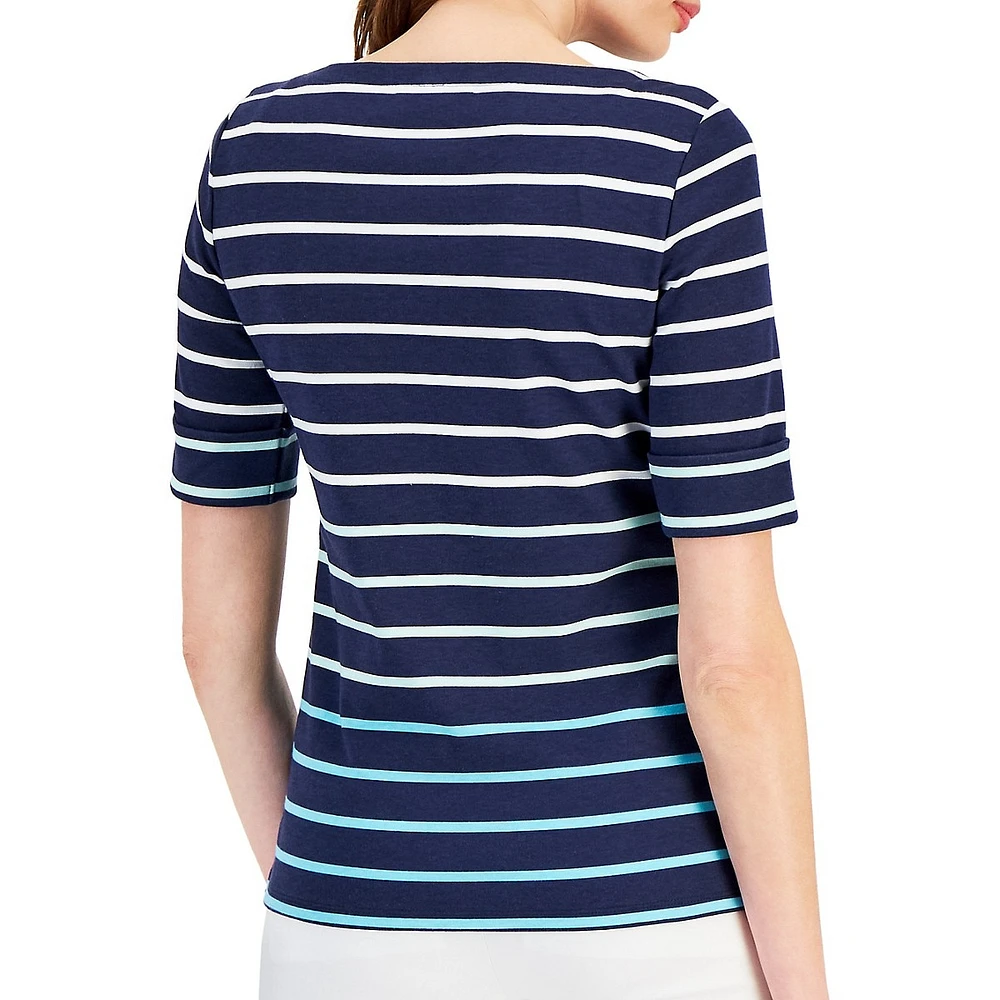 Gradient Stripe Three-Quarter Sleeve Top