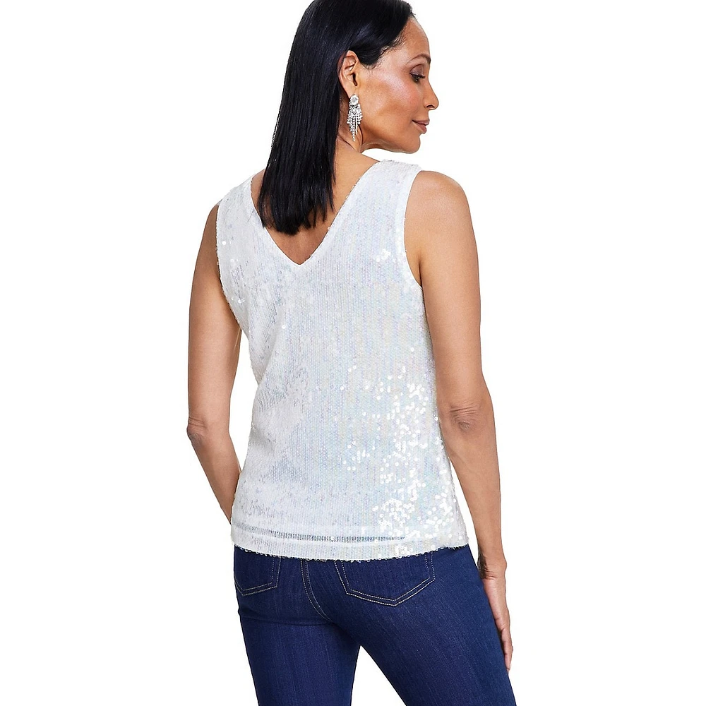 V-Neck Sequin Tank Top