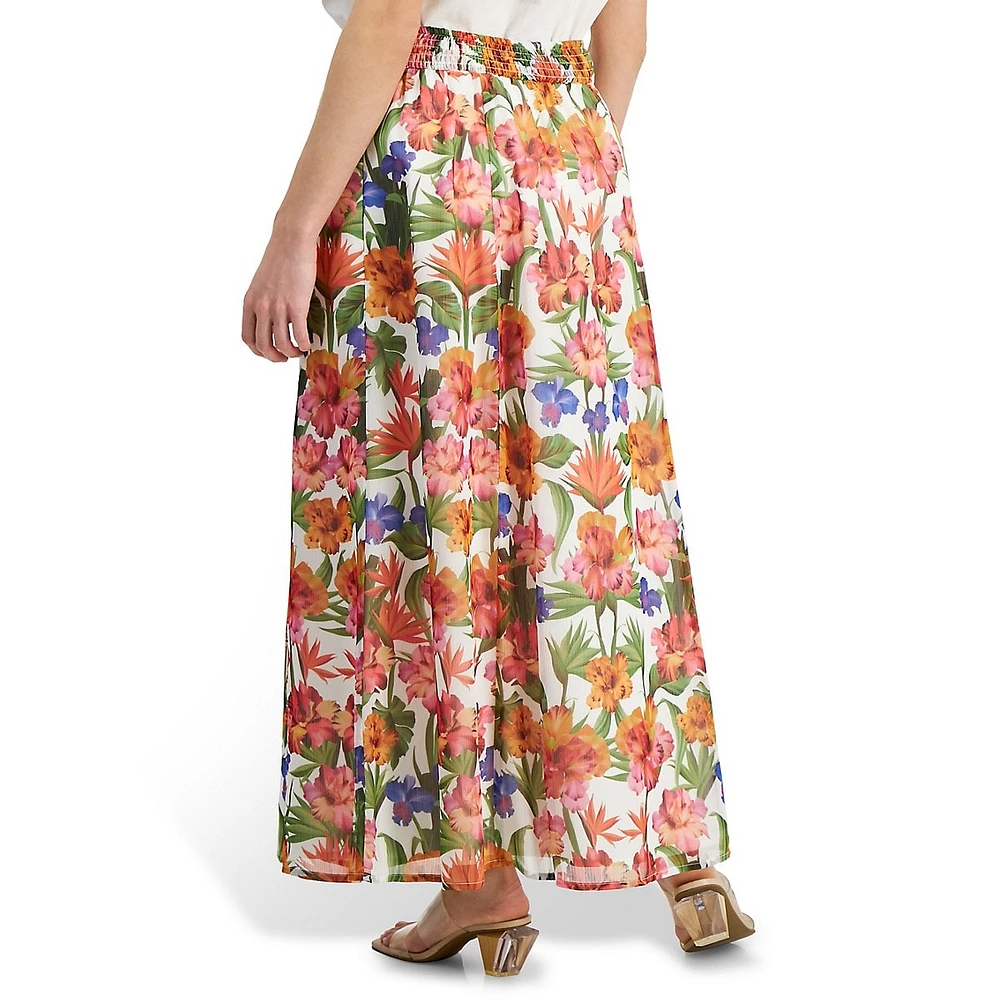 Textured Floral-Print Maxi Skirt