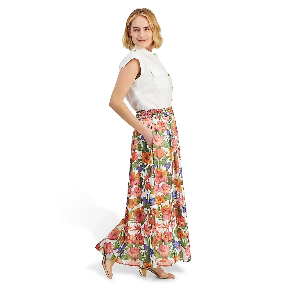 Textured Floral-Print Maxi Skirt