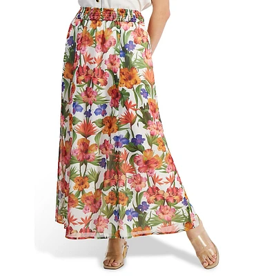 Textured Floral-Print Maxi Skirt