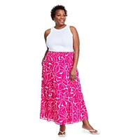 Plus Floral Chiffon Pull-On Maxi Skirt