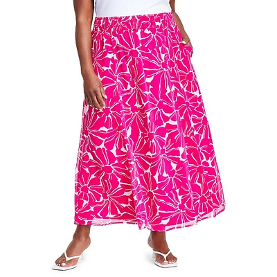 Plus Floral Chiffon Pull-On Maxi Skirt