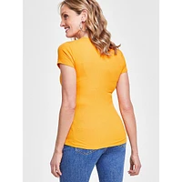 Ribbed V-Neck Short-Sleeve Top