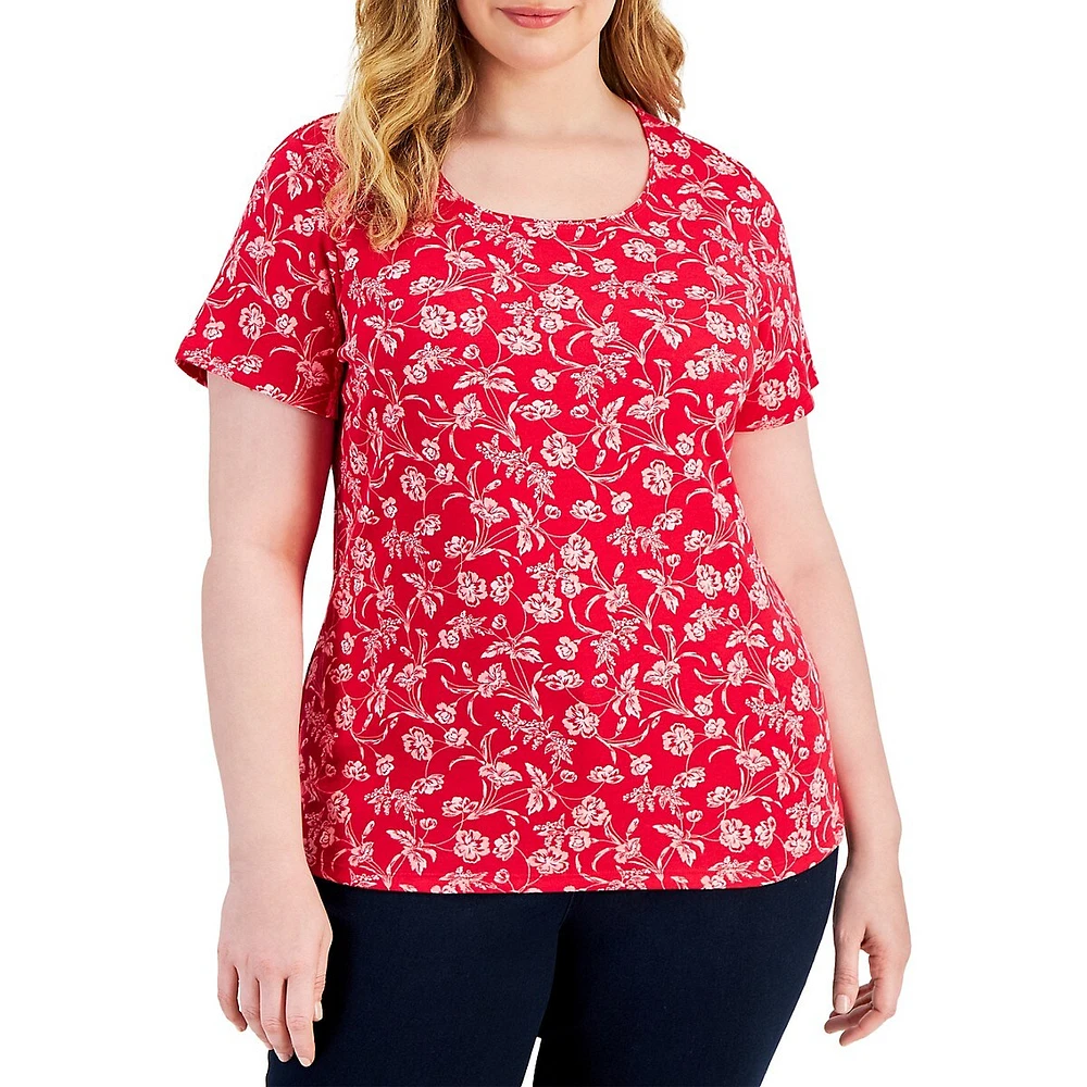 Plus Floral-Print Scoopneck T-Shirt