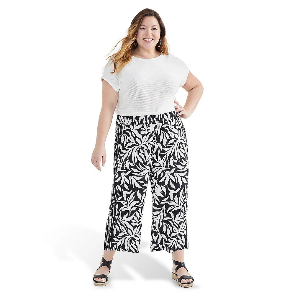 Plus ​Border-Print Cropped Wide-Leg Pants