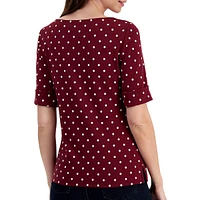 Dot-Print Elbow-Sleeve Top