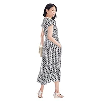 Petite Printed Flutter-Sleeve Maxi Dress