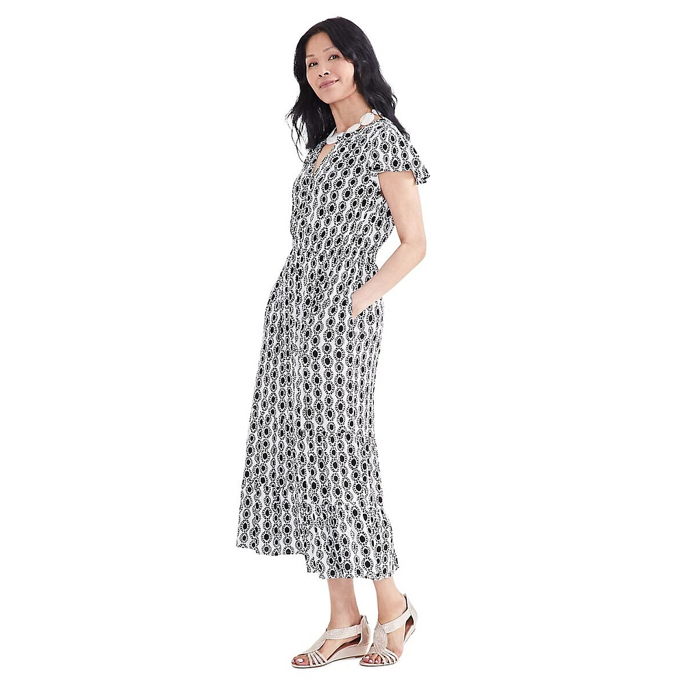 Petite Printed Flutter-Sleeve Maxi Dress