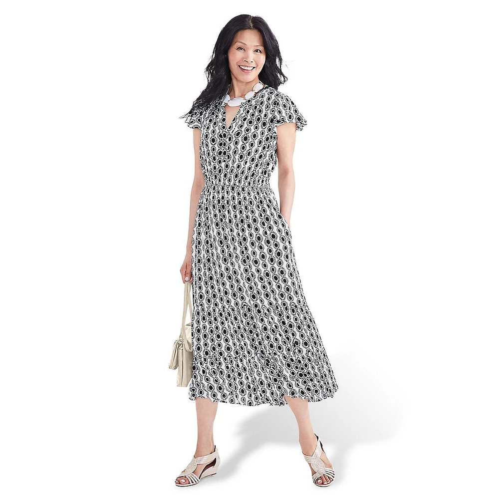 Petite Printed Flutter-Sleeve Maxi Dress