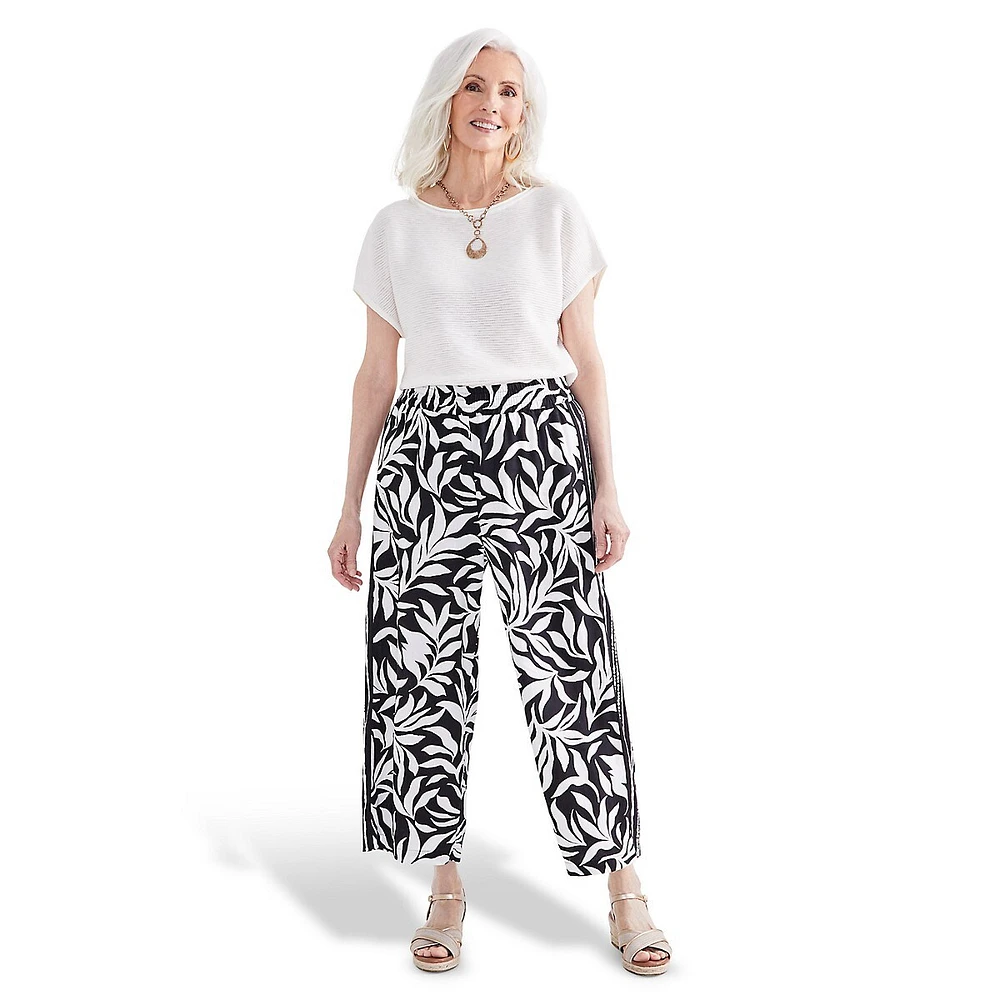 Petite ​Border-Print Cropped Wide-Leg Pants