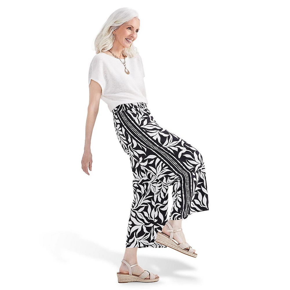 Petite ​Border-Print Cropped Wide-Leg Pants