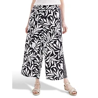 Petite ​Border-Print Cropped Wide-Leg Pants