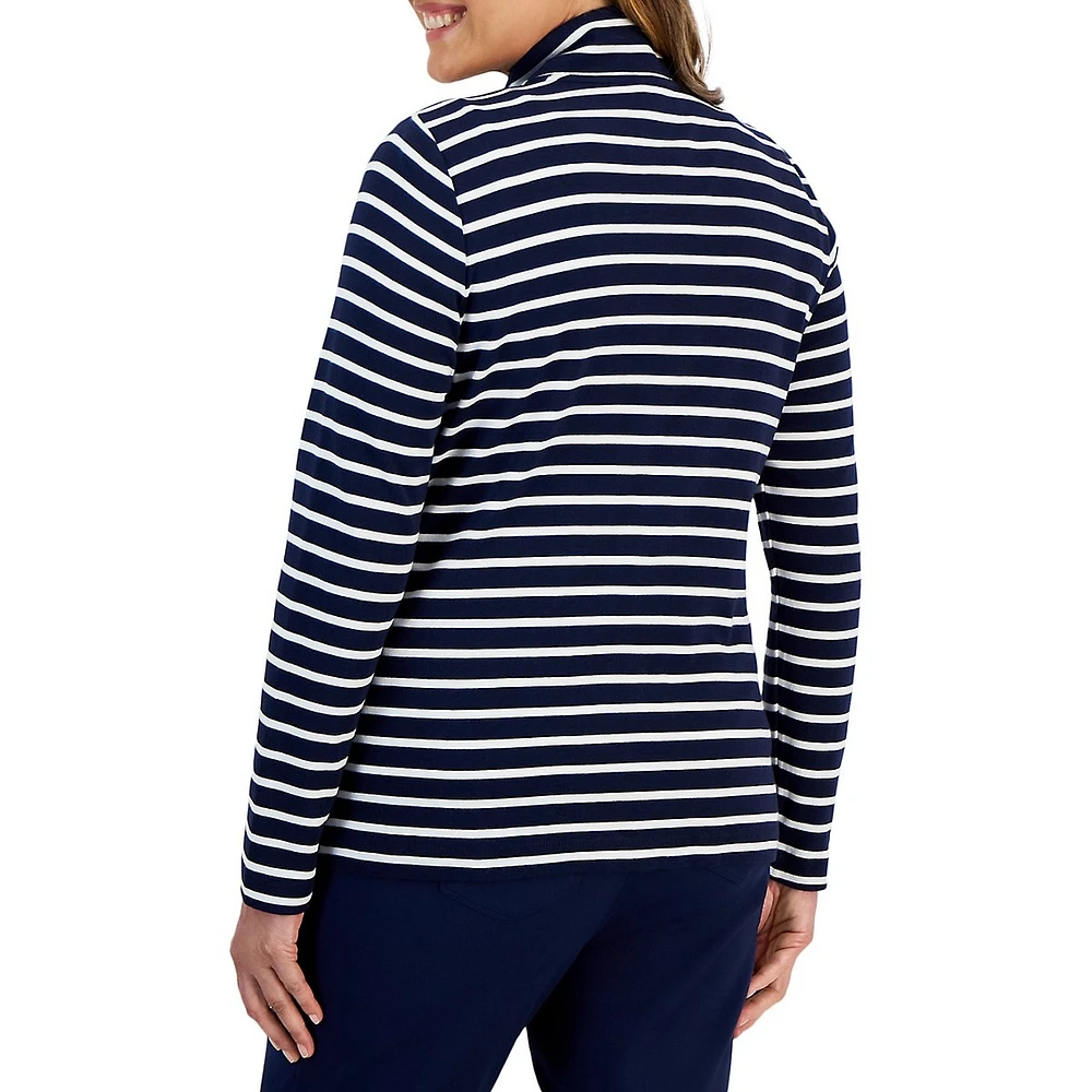 Striped Mock-Neck Zip Jacket