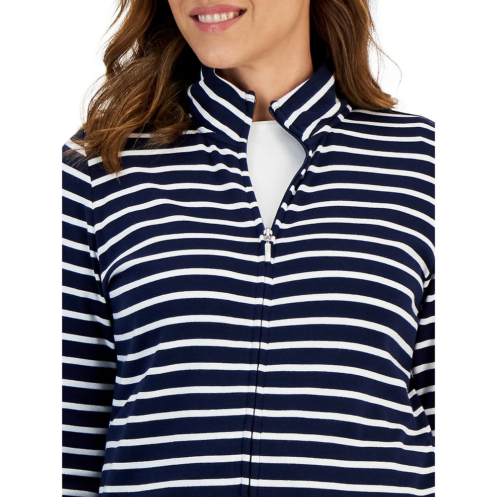 Striped Mock-Neck Zip Jacket