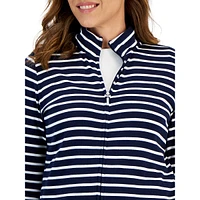 Striped Mock-Neck Zip Jacket