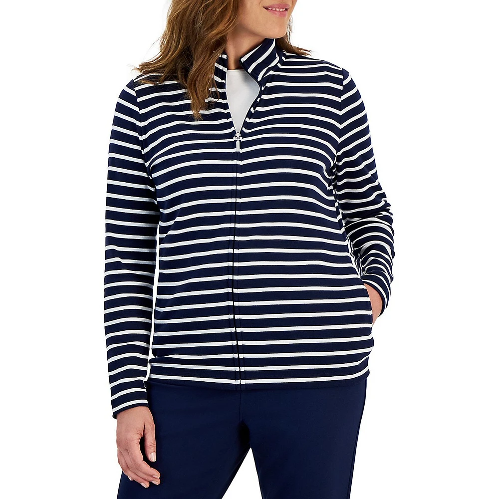 Striped Mock-Neck Zip Jacket