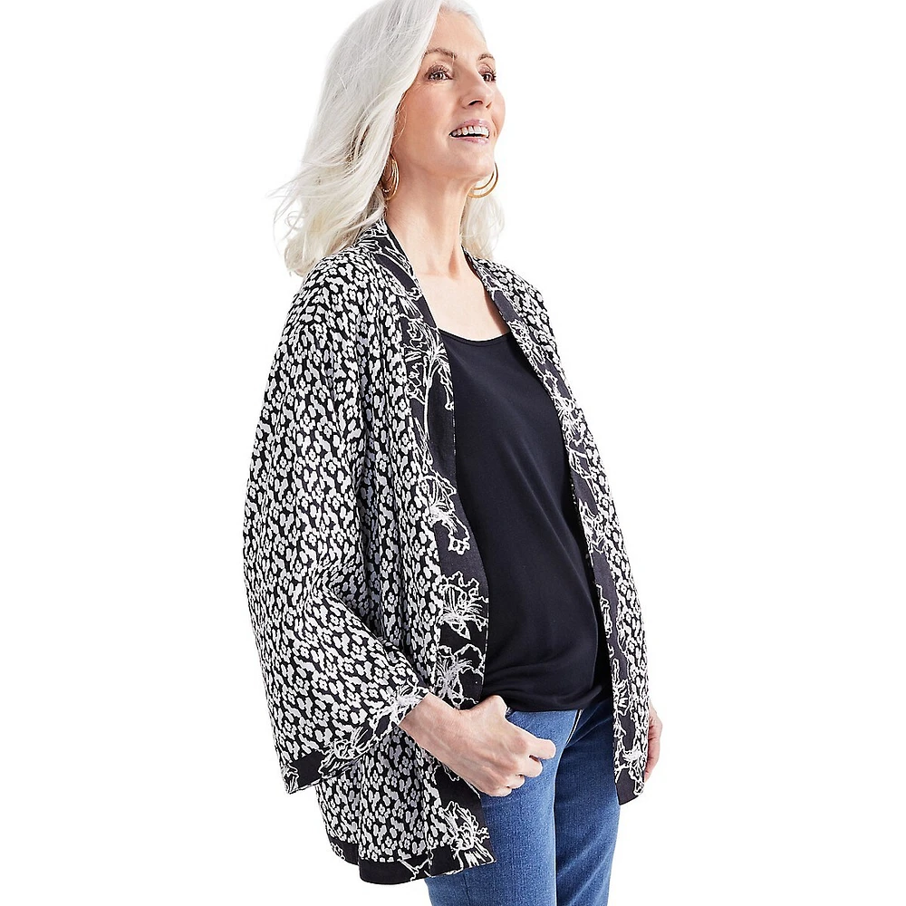 Petite Linen-Blend Reversible Open-Front Jacket