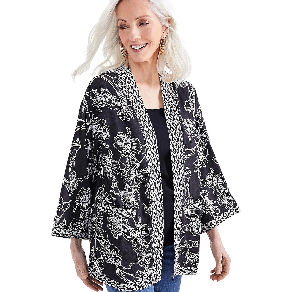 Petite Linen-Blend Reversible Open-Front Jacket