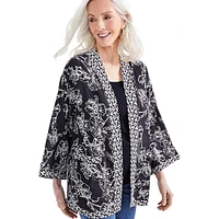 Petite Linen-Blend Reversible Open-Front Jacket