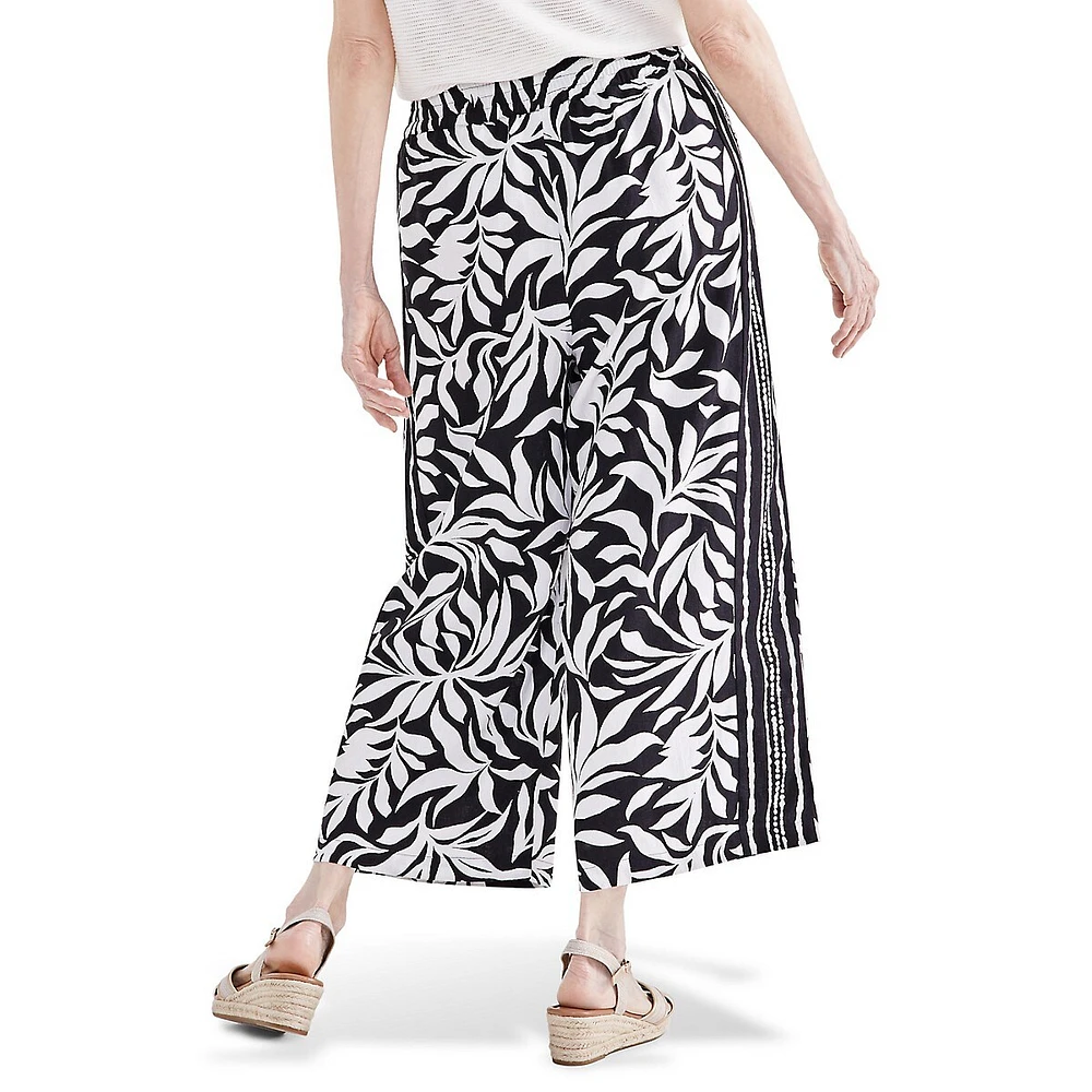 Border-Print Cropped Wide-Leg Pants