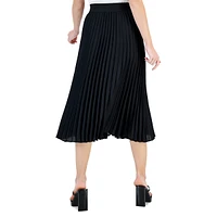 Pull-On Pleated Midi Skirt