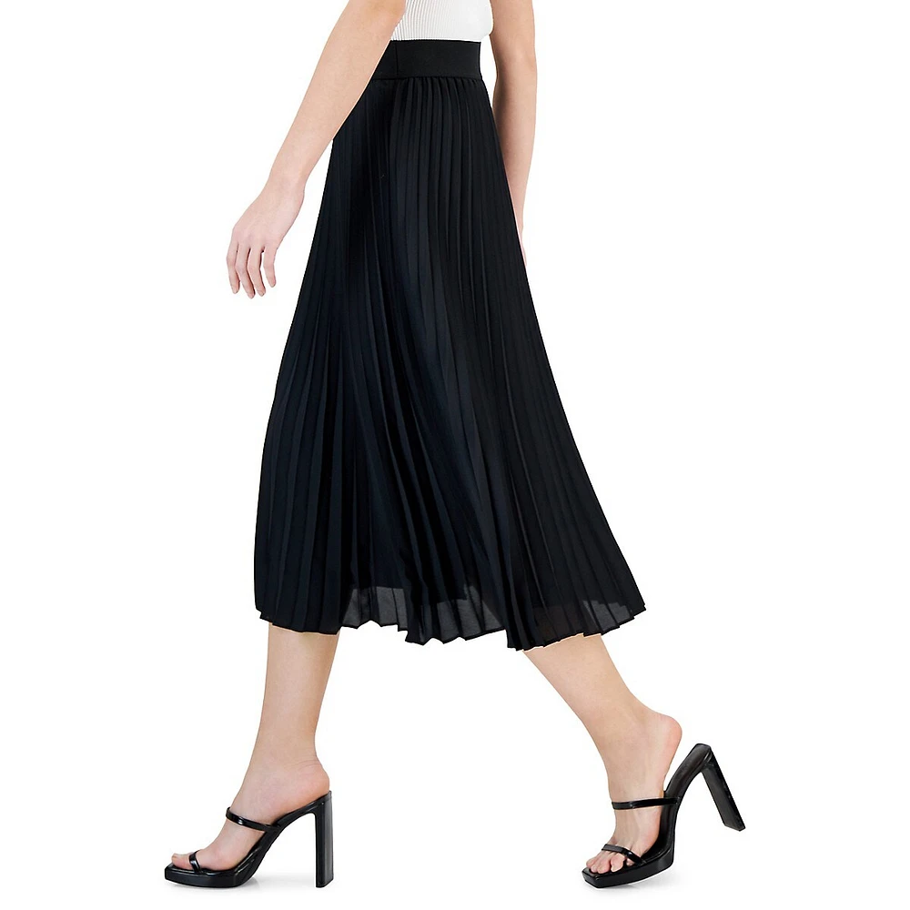 Pull-On Pleated Midi Skirt