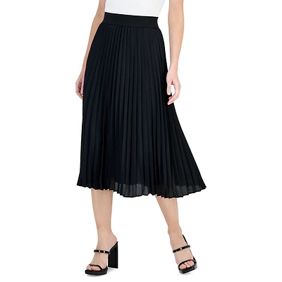 Pull-On Pleated Midi Skirt