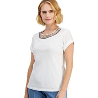 Rhinestone-Trim T-Shirt