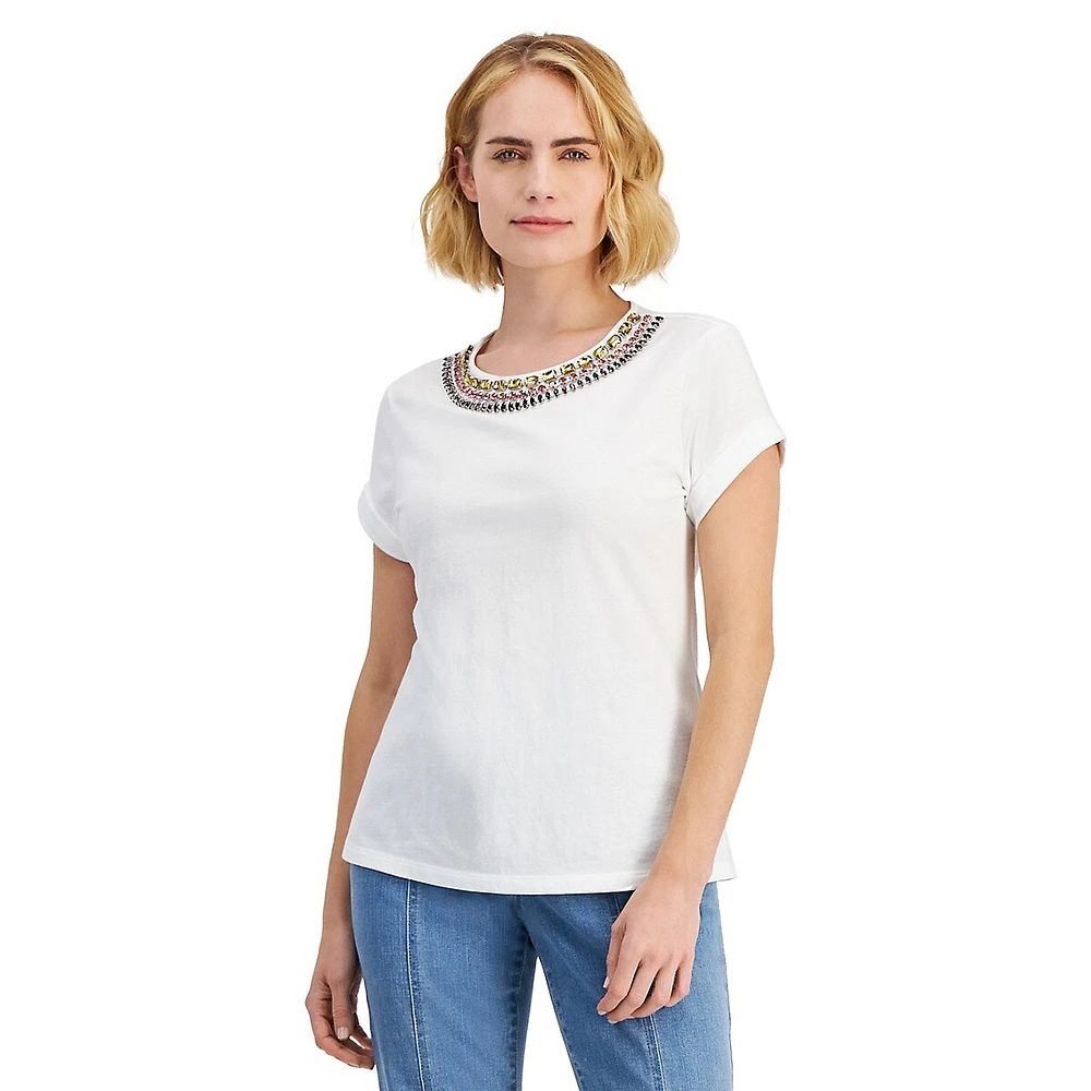 Rhinestone-Trim T-Shirt