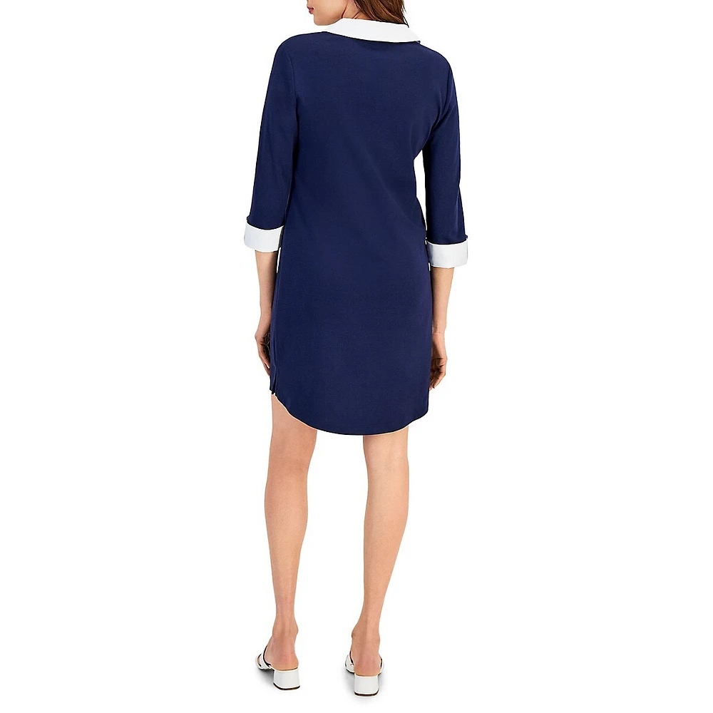 Collared Three-Quarter-Sleeve Dress