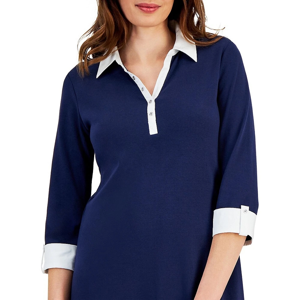 Collared Three-Quarter-Sleeve Dress