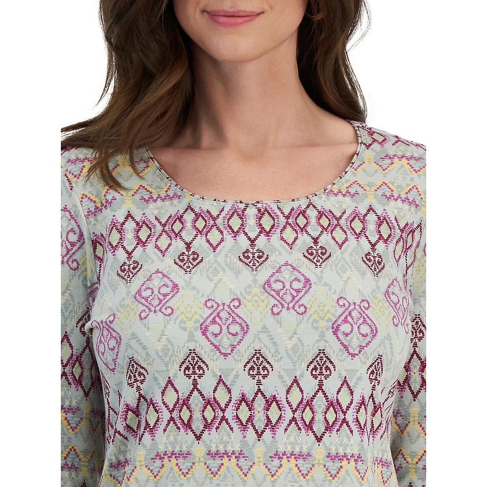 Ikat-Print Three-Quarter-Sleeve Top