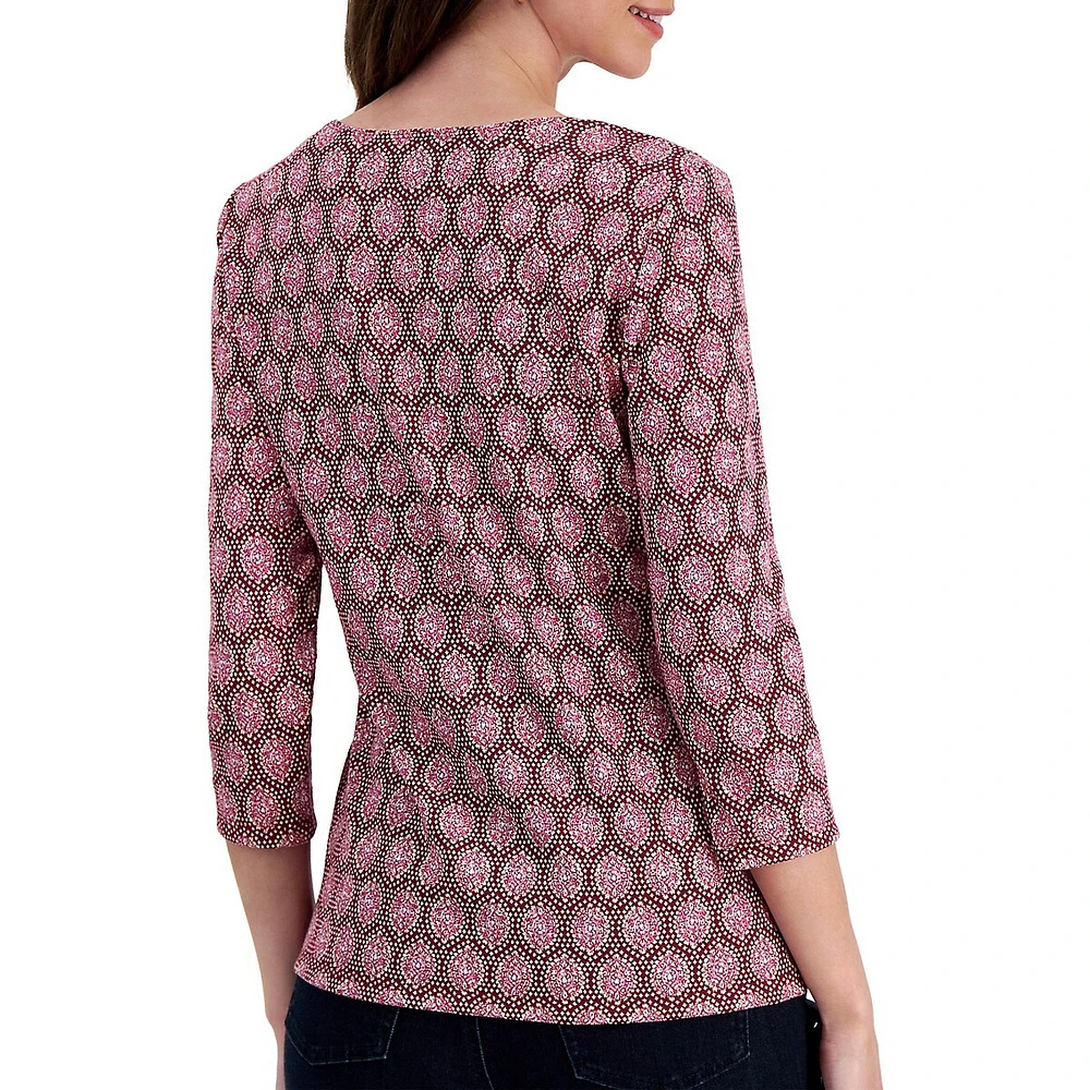 Ikat-Inspired Three-Quarter-Sleeve Top