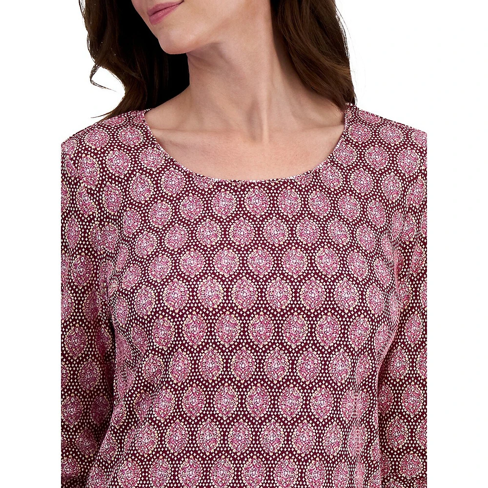 Ikat-Inspired Three-Quarter-Sleeve Top