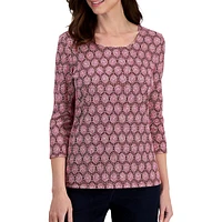 Ikat-Inspired Three-Quarter-Sleeve Top