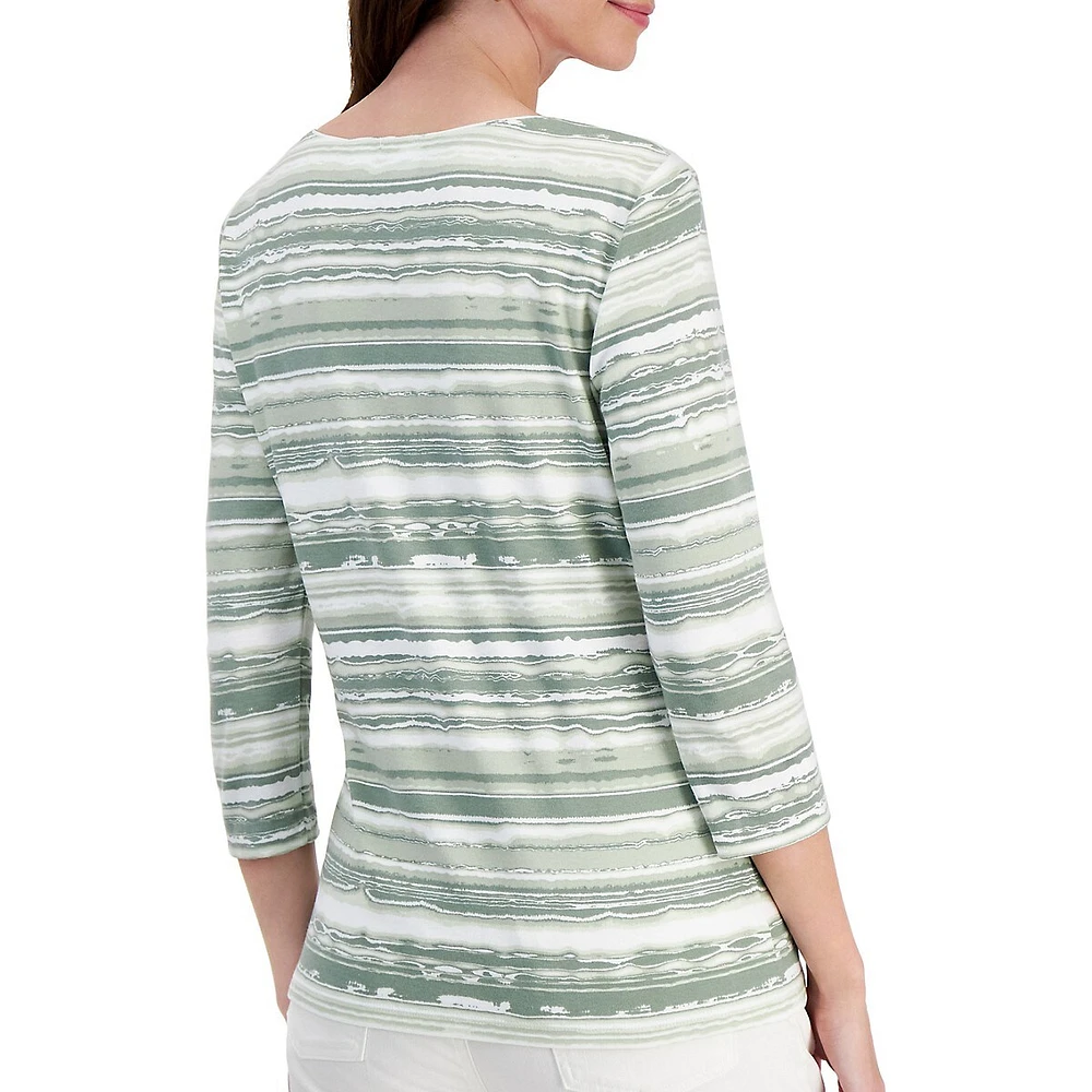 Abstract Stripe Three-Quarter-Sleeve Top