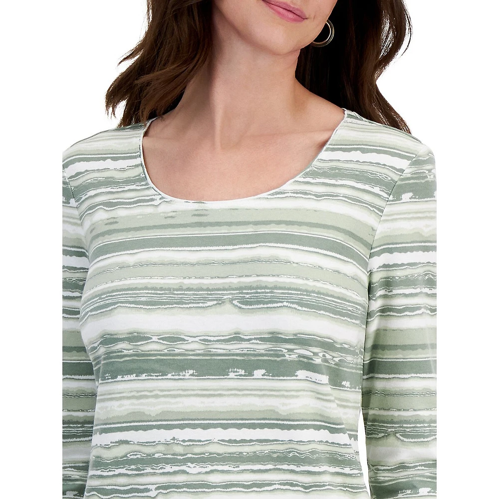 Abstract Stripe Three-Quarter-Sleeve Top